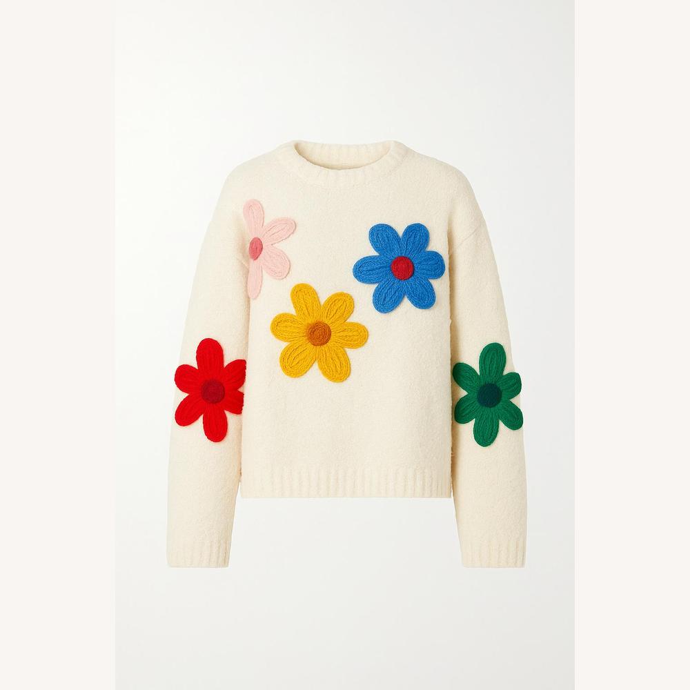 Pull Femme Oversize à Fleurs Brodées en Maille Douce – Confort et Style Casual