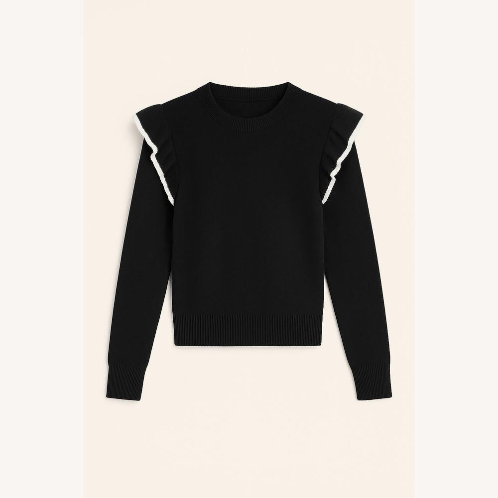 Pull Femme en Tricot à Volants Doux – Élégant et Confortable, Idéal pour Toutes Occasions