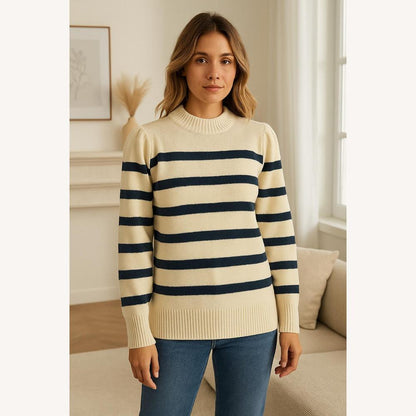 Soft Striped Knitted Sweater for Women – Chic and Comfortable, Ideal for a Casual Look