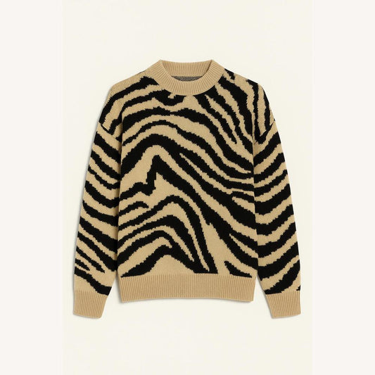 Women's Loose Zebra Print Sweater in Polyester – Soft and Comfortable Fabric for a Trendy Look