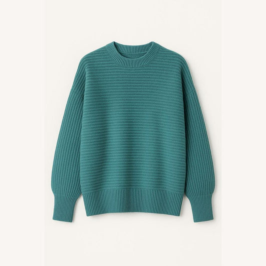 Oversized Knitted Sweater for Women in Soft Polyester – Round Neck, Loose Fit and Ribbed Finishes for a Casual Style