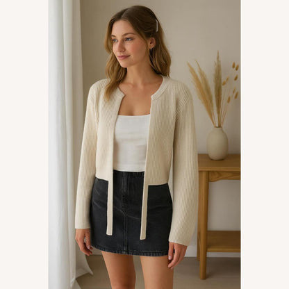 Women's Soft Ribbed Knit Cardigan – Open Style with Ties, Optimal Comfort, Ideal for Casual and Dressy Outfits