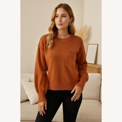 Oversized Soft Knit Pullover with Front Pocket – Comfortable and Elegant for Autumn and Winter