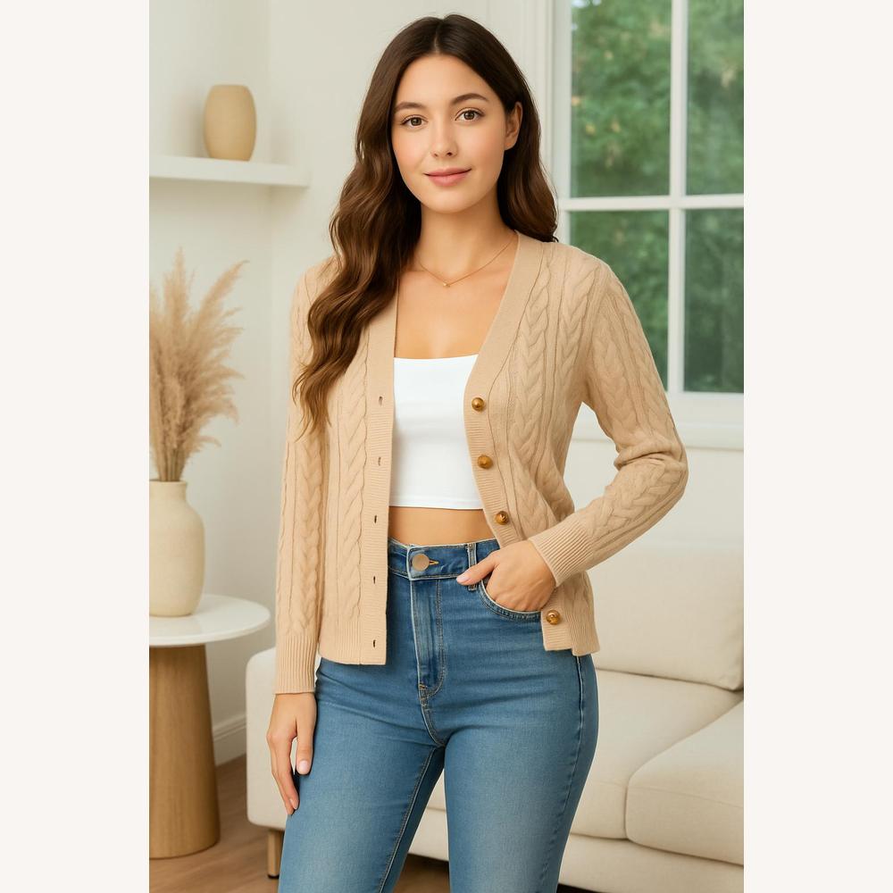 Cardigan Femme en Maille Torsadée Douce avec Boutons Classiques – Élégant et Polyvalent