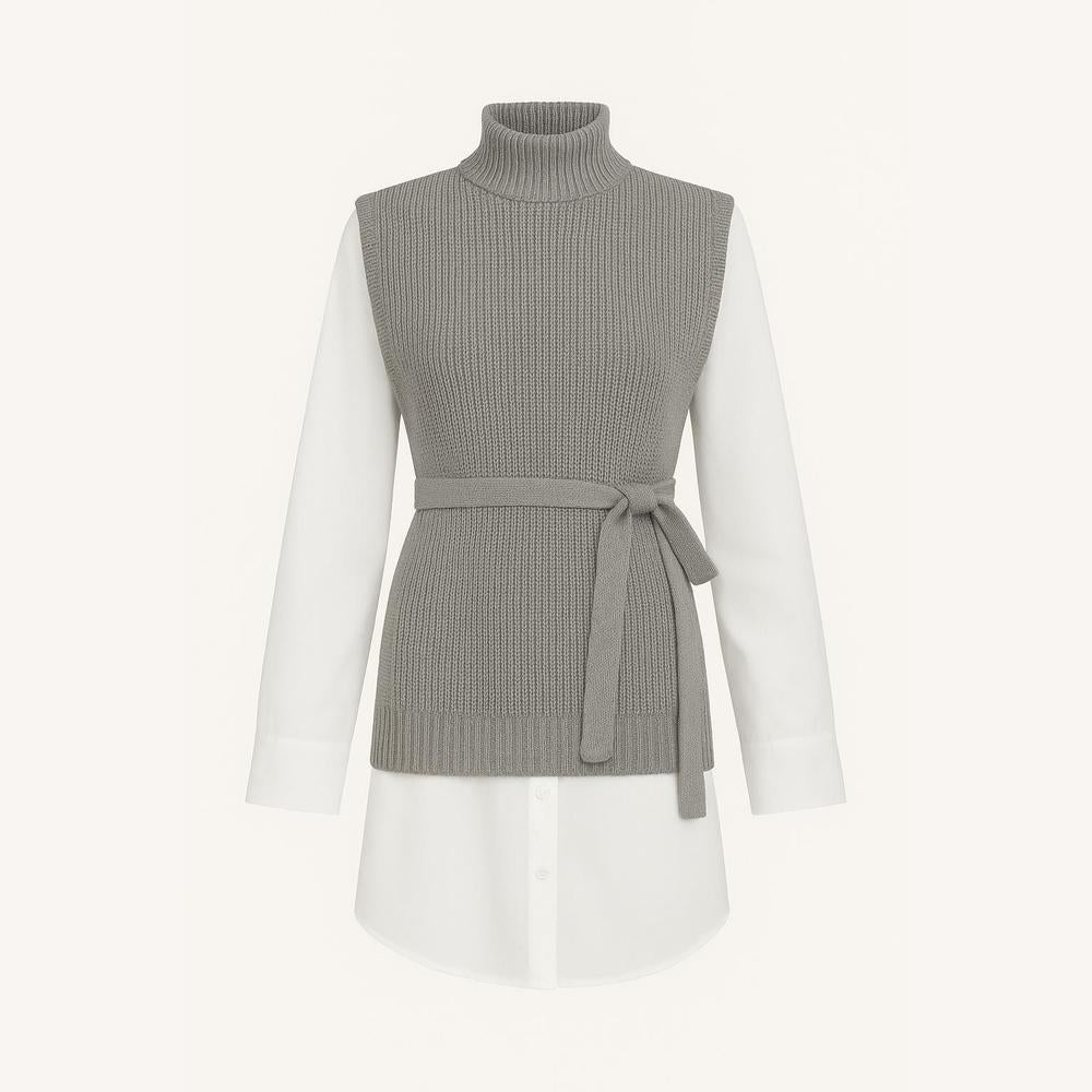 Pull Femme Sans Manches Col Roulé en Maille Côtelée – Élégant et Chaud pour Superposition, Taille S à XL