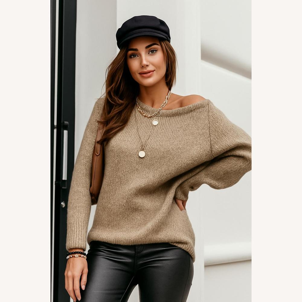 Pull Femme en Maille Douce à Épaules Dénudées – Chic et Confortable, Coupe Ample, Tissu Chaud, Taille S à XL