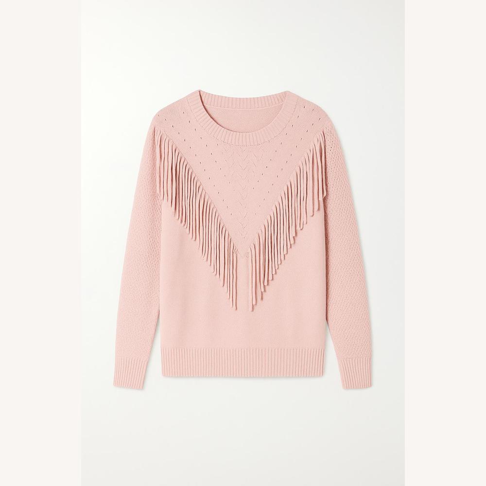 Pull Femme Bohème à Franges - Tissu Doux et Chaud pour Noël, Coupe Ample et Confortable