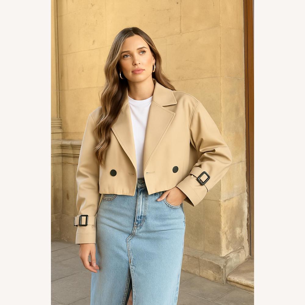 Elegant Women's Trench Coat in Polyester and Cotton Blend – Chic and Modern, Trendy Design with Belt