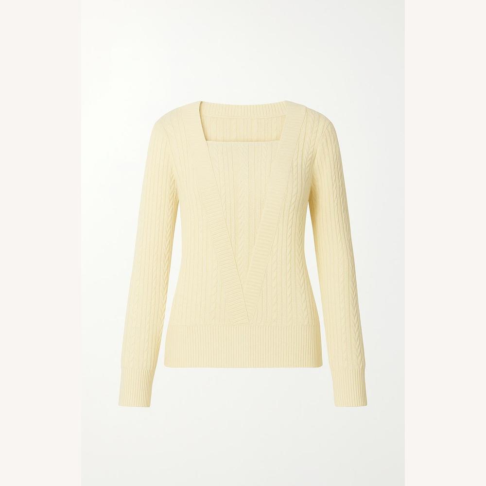 Pull Femme Tricoté Texturé Col Carré et Manches Longues – Chic et Confortable