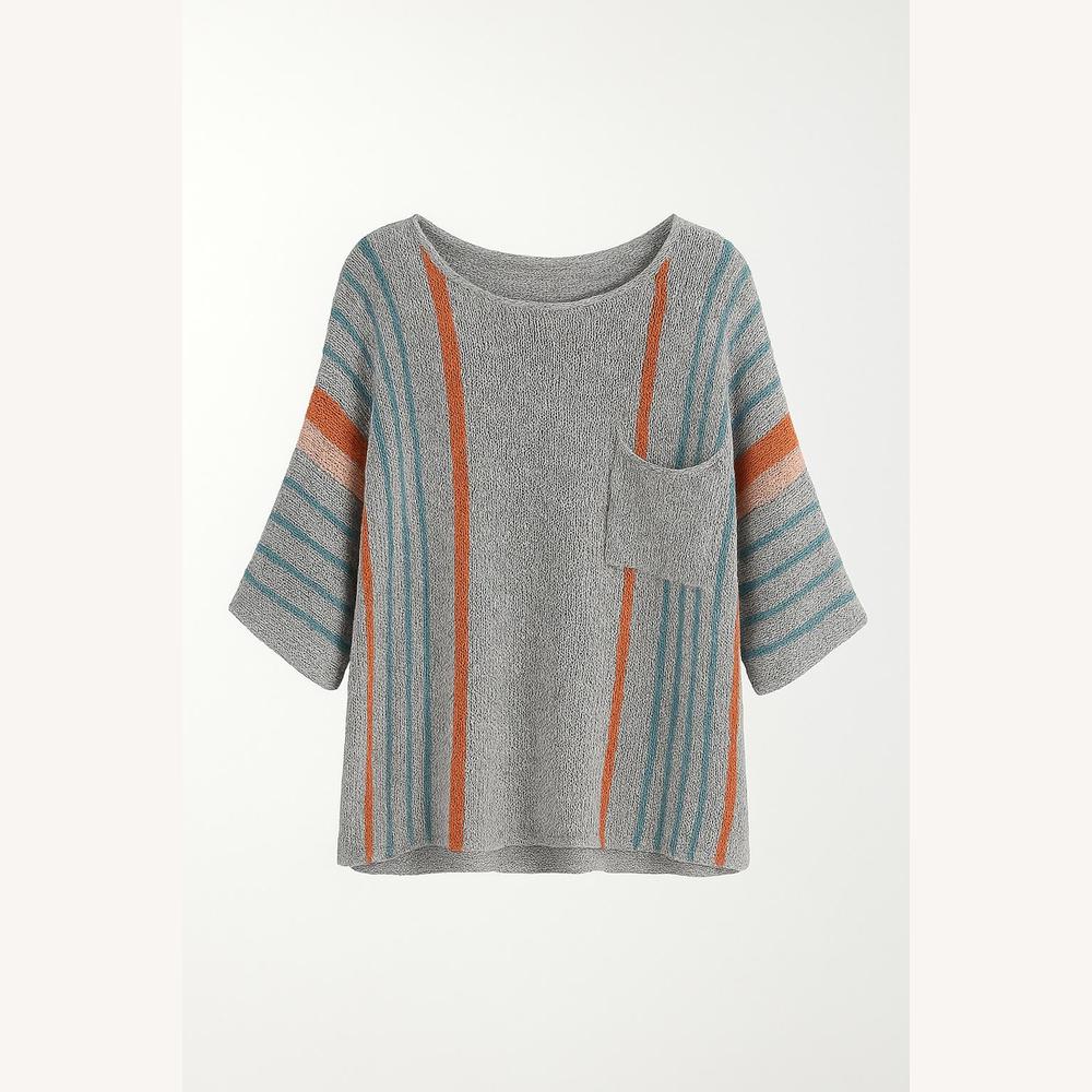 Pull Femme Ample en Maille Rayé Léger – Confort Décontracté, Manches Larges, Tissu Doux, Idéal pour Toutes Saisons