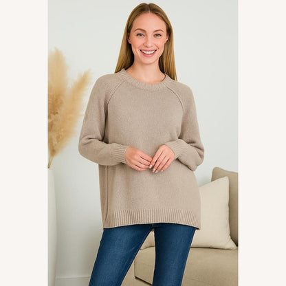 Women's Oversized Soft Knit Sweater – Comfort and Casual Elegance, Round Neck, Long Sleeves