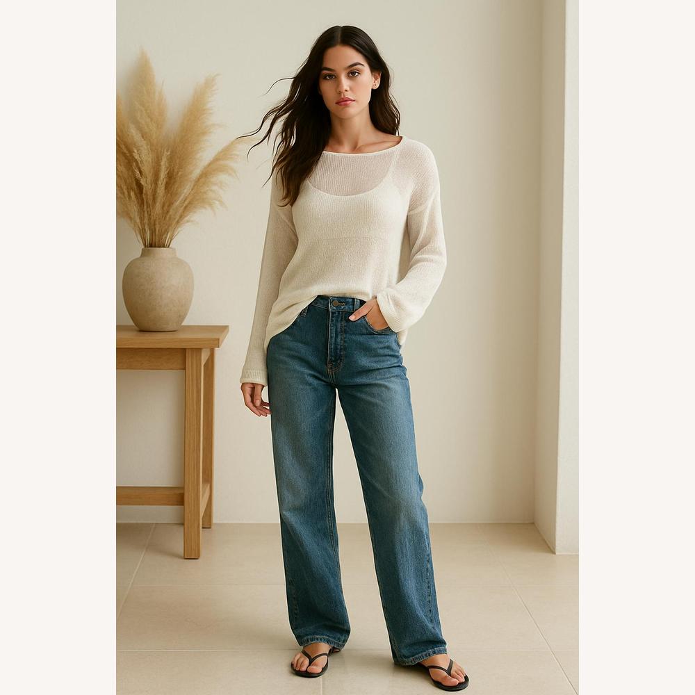 Women's Lightweight Transparent Knit Sweater – Casual Elegance, Ideal for Layering, Available in White and Beige