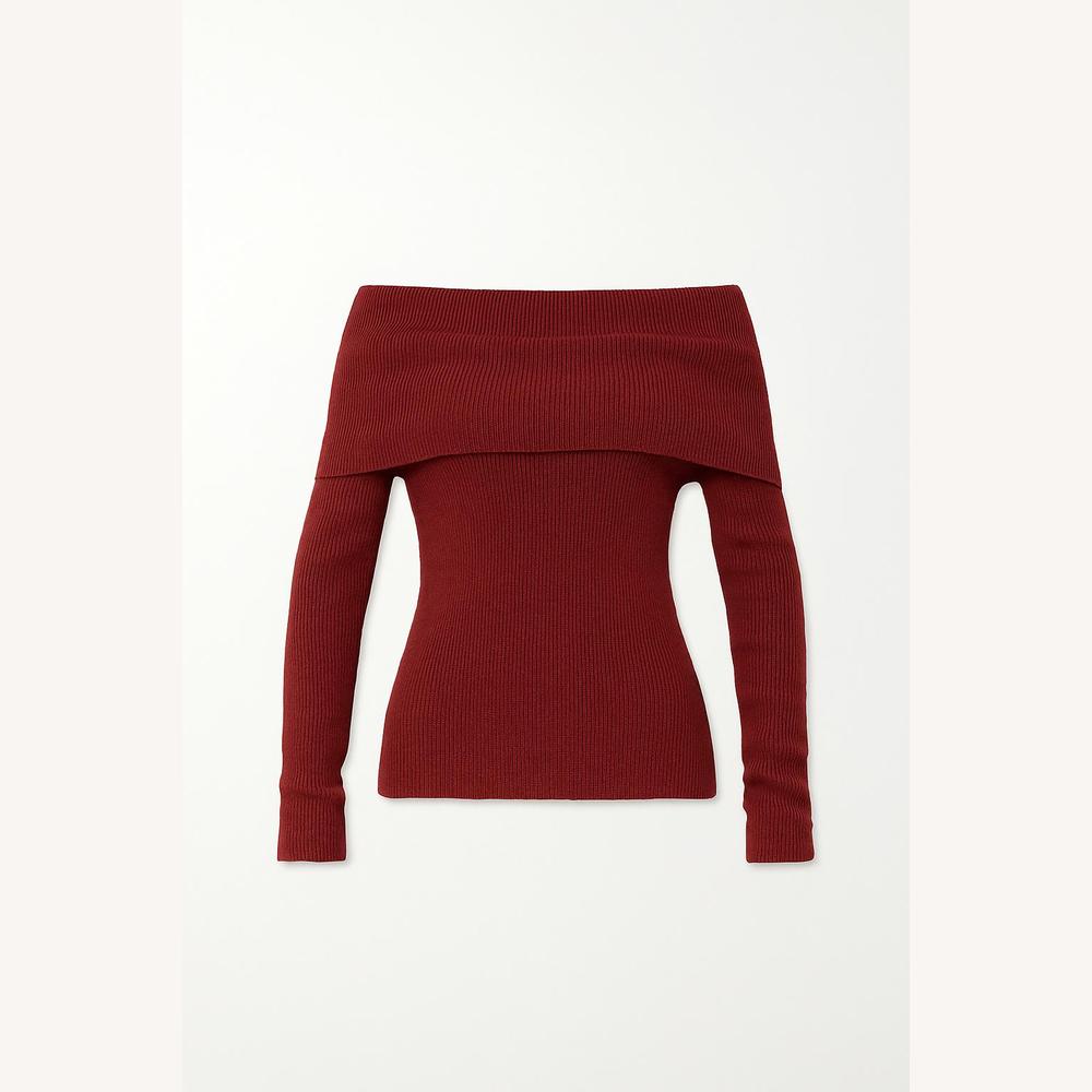 Top en Maille Épaules Dénudées pour Femme – Tissu Doux et Extensible, Encolure Drapée, Coupe Ajustée, Chic et Élégant