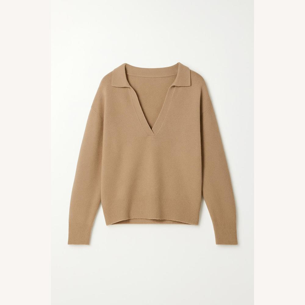 Pull Femme en Maille Douce avec Col Polo et Encolure en V – Coupe Ample et Élégante, Idéal pour Toutes Occasions