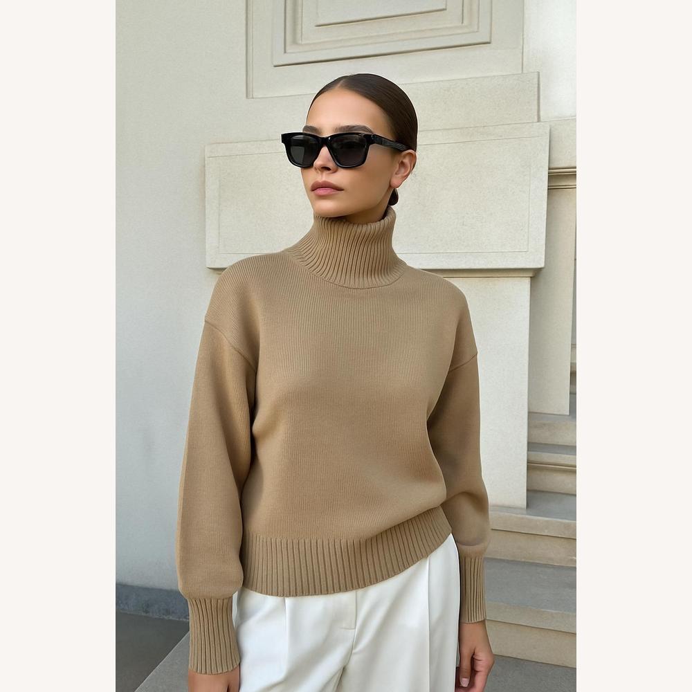Pull Femme Col Roulé Oversize en Maille Douce – Chic et Confortable pour Un Look Élégant
