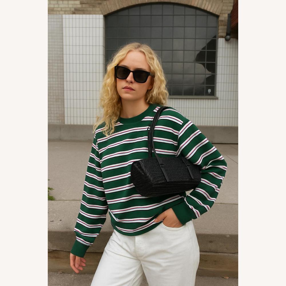 Sweat Femme Oversize Rayé en Coton Doux – Style Décontracté et Confort Optimal