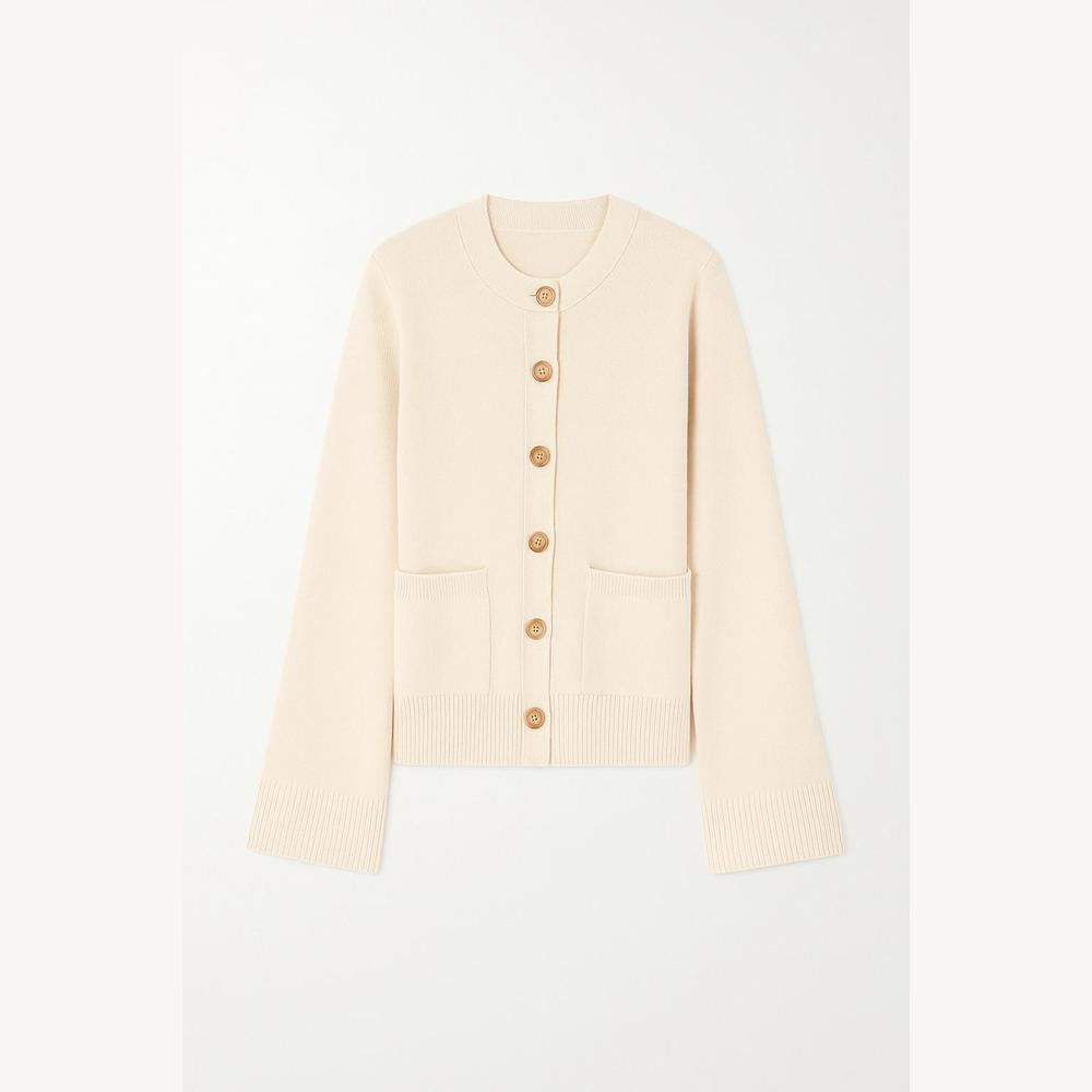 Women's Buttoned Cardigan in Soft Knit with Ribbed Details – Elegant and Comfortable, Ideal for Mid-Season