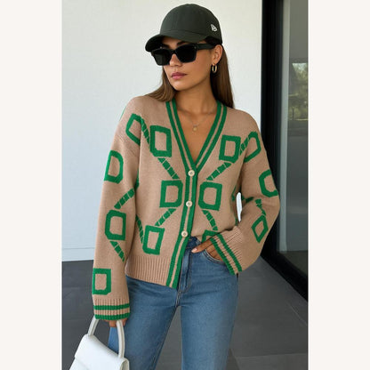 Women's Oversize Cardigan in Soft Knit with Geometric Pattern – Comfort and Trendy Style