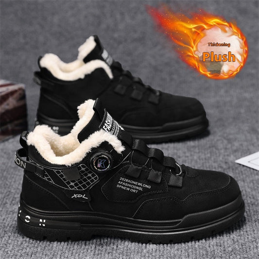 Casual Leather Shoes for Men with Elastic Lacing and Warm Lining - Optimal Comfort for Winter