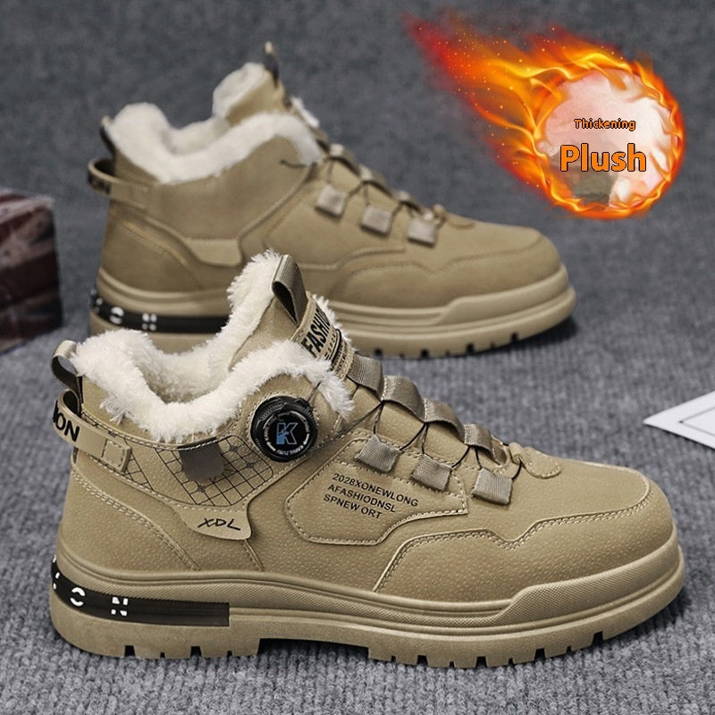 Chaussures Décontractées en Cuir pour Hommes avec Laçage Élastique et Doublure Chaude - Confort Optimal pour Hiver