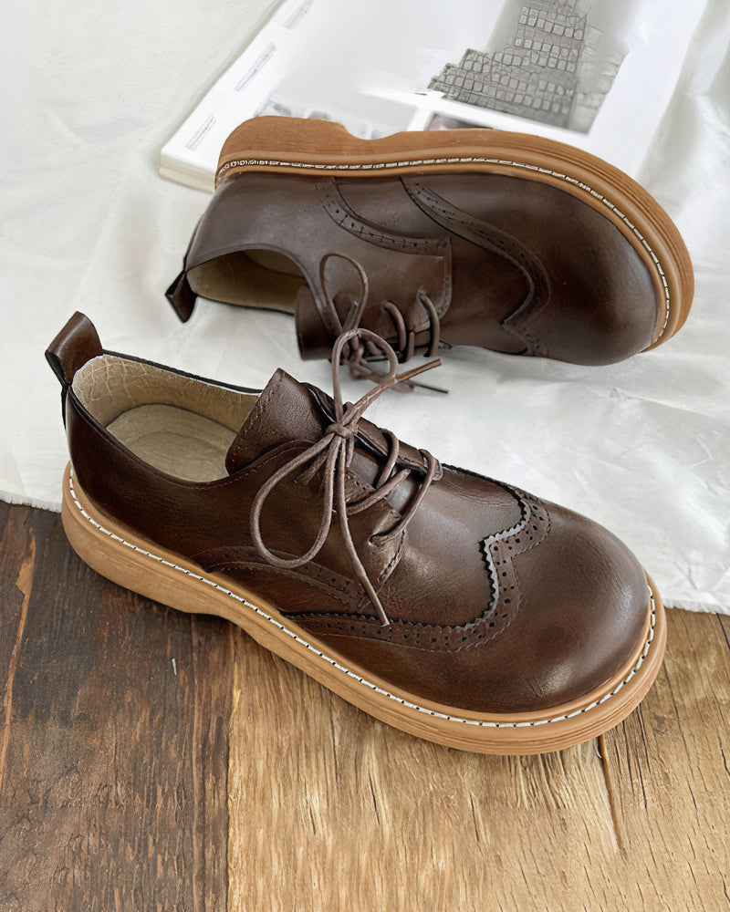 Chaussures Femme Oxford en Cuir Rétro – Exceptional Comfort and Timeless Style, Standard EU Size