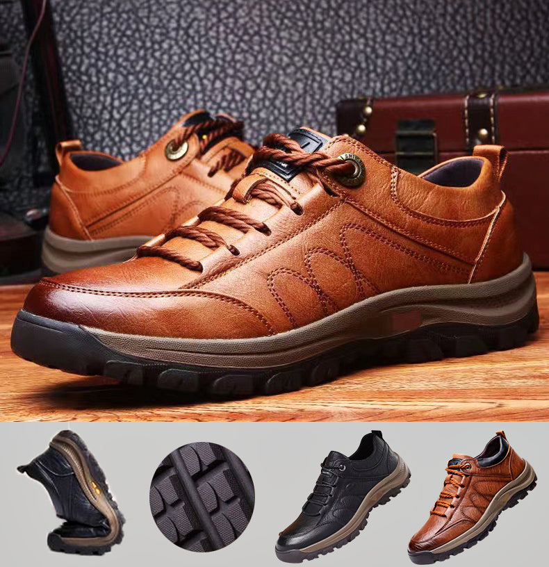 Chaussures de loisirs en cuir imperméables pour hommes avec semelle en caoutchouc antidérapante – Confortables et légères