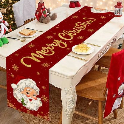 Red Christmas Table Runner in Polyester with Santa Claus Pattern – Festive Decoration 30 cm x 150 cm for Year-End Parties