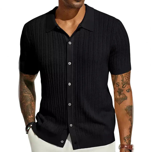 Short Sleeve Knitted Cardigan Shirt for Men – Breathable Large Size Beach Top