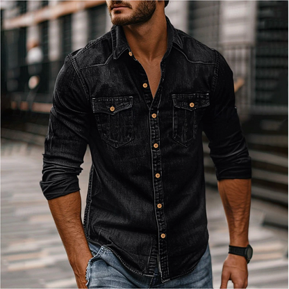 Classic Men's Denim Shirt with Chest Pockets and Structured Fit