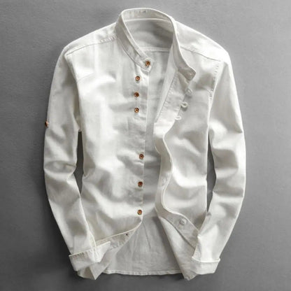 Casual Long Sleeve Shirt for Men - Stand Collar and Fitted Design