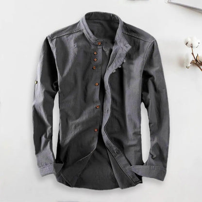 Casual Long Sleeve Shirt for Men - Stand Collar and Fitted Design
