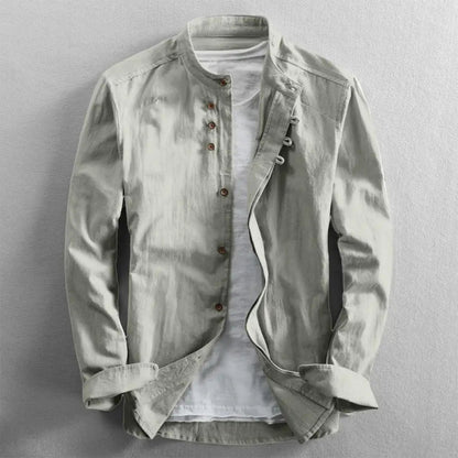 Casual Long Sleeve Shirt for Men - Stand Collar and Fitted Design