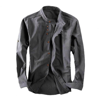 Casual Long Sleeve Shirt for Men - Stand Collar and Fitted Design