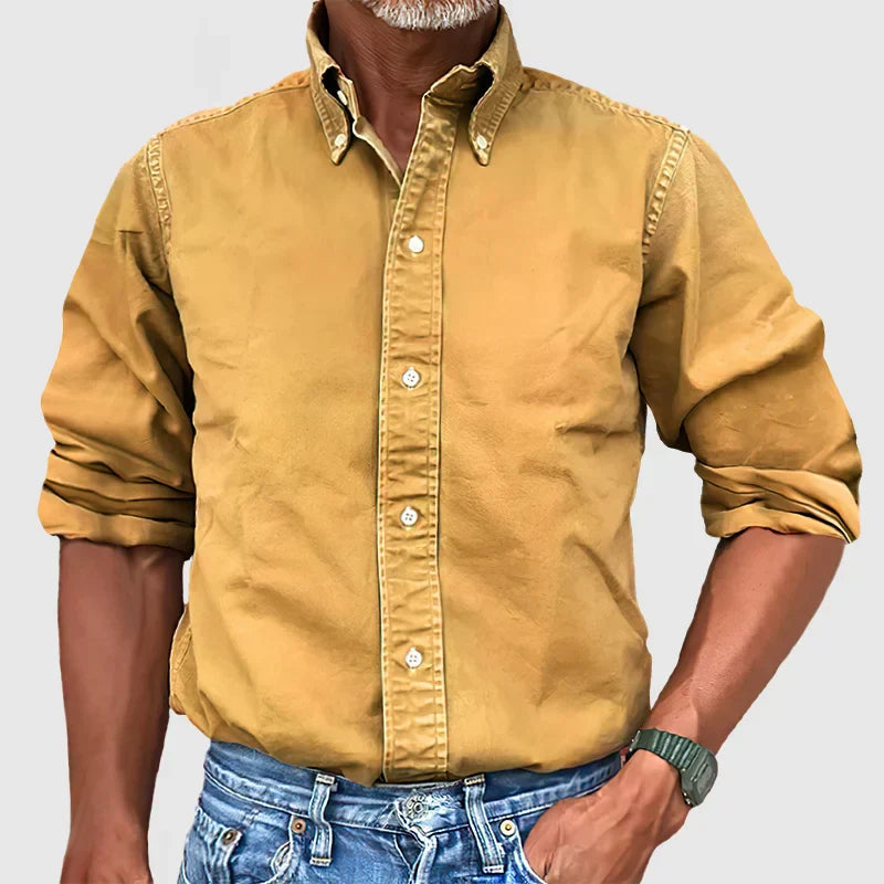 Chemise pour homme vintage à manches longues en coton doux – style délavé, polyvalente et confortable