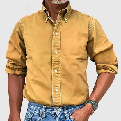 Chemise pour homme vintage à manches longues en coton doux – style délavé, polyvalente et confortable