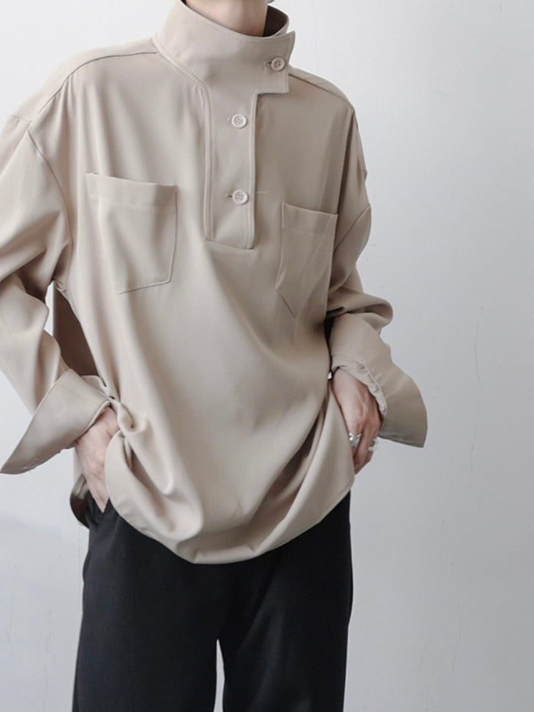 Chemise Homme à Col Roulé en Polyester Décontractée avec Poches – Confort et Élégance pour Toutes Occasions