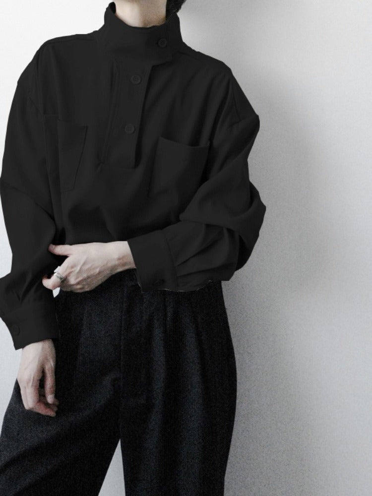 Chemise Homme à Col Roulé en Polyester Décontractée avec Poches – Confort et Élégance pour Toutes Occasions