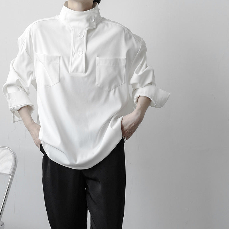 Chemise Homme à Col Roulé en Polyester Décontractée avec Poches – Confort et Élégance pour Toutes Occasions