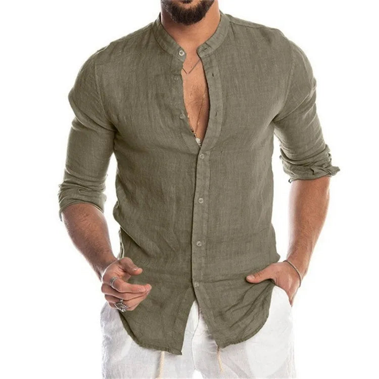 Men's Shirt in Linen and Cotton - Breathable Casual Clothing with Elegant Design - Sizes S to XL