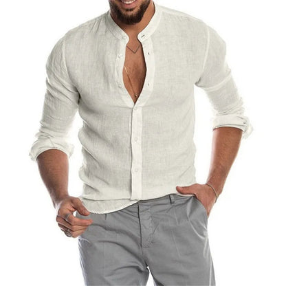 Men's Shirt in Linen and Cotton - Breathable Casual Clothing with Elegant Design - Sizes S to XL