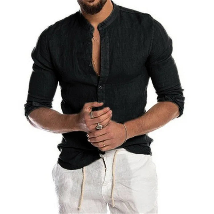 Men's Shirt in Linen and Cotton - Breathable Casual Clothing with Elegant Design - Sizes S to XL