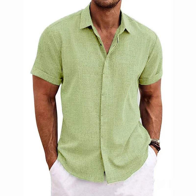 Polo Collar Shirt in Cotton and Linen – Casual Short Sleeve Top for Summer