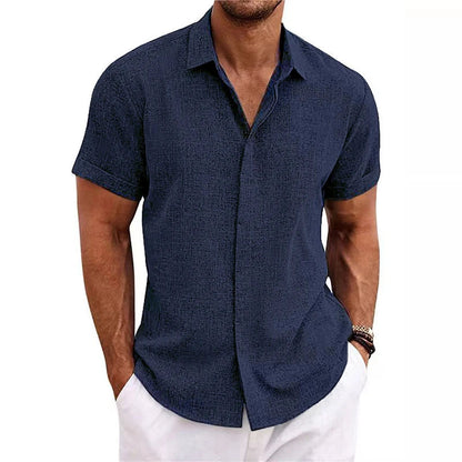 Polo Collar Shirt in Cotton and Linen – Casual Short Sleeve Top for Summer