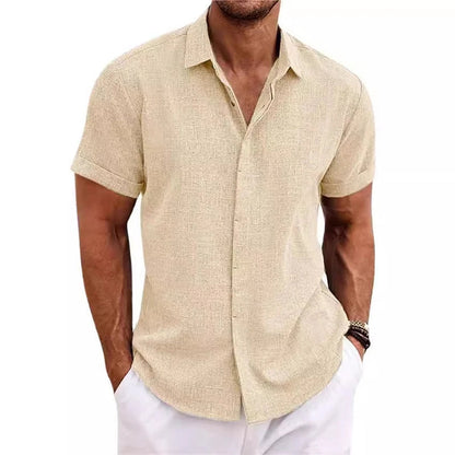 Polo Collar Shirt in Cotton and Linen – Casual Short Sleeve Top for Summer