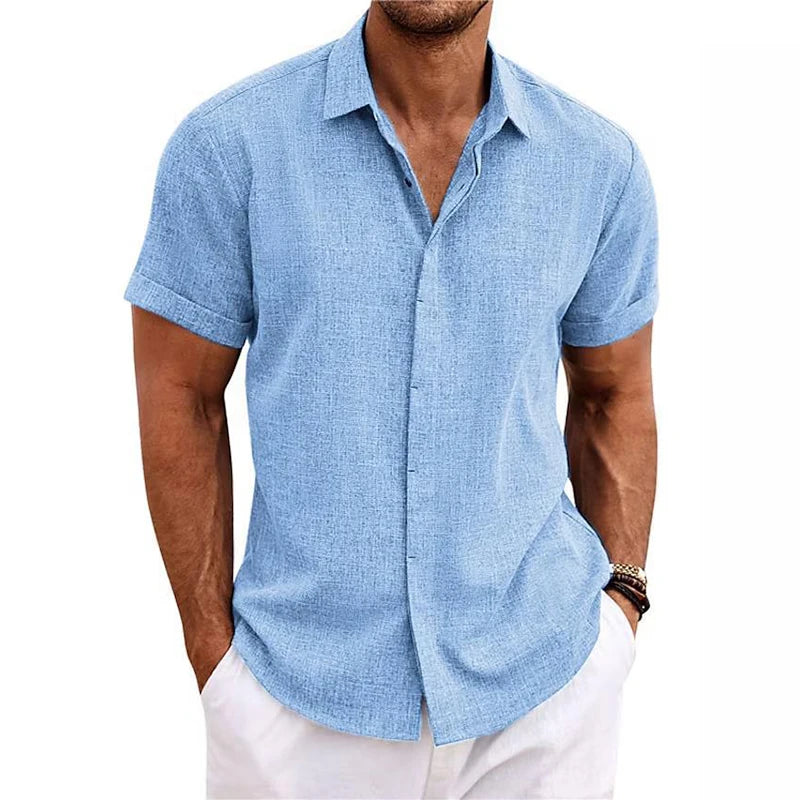 Polo Collar Shirt in Cotton and Linen – Casual Short Sleeve Top for Summer