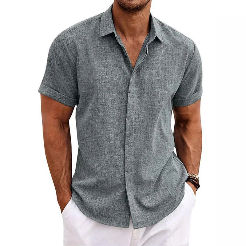 Polo Collar Shirt in Cotton and Linen – Casual Short Sleeve Top for Summer