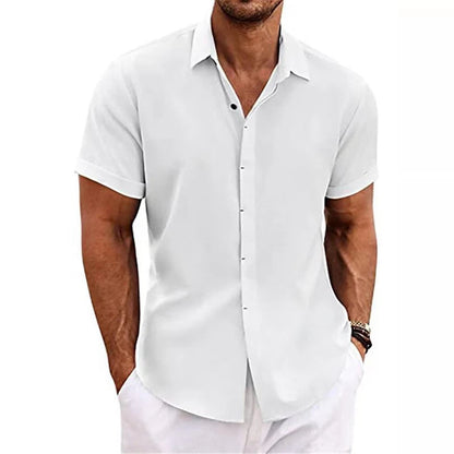 Polo Collar Shirt in Cotton and Linen – Casual Short Sleeve Top for Summer
