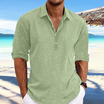 Casual Long Sleeve Beach Shirt in Cotton and Linen – Elegant Blouse for Streetwear