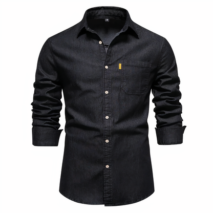 Fitted Cotton Denim Shirt for Men – Long Sleeves, Versatile for Casual and Formal Wear