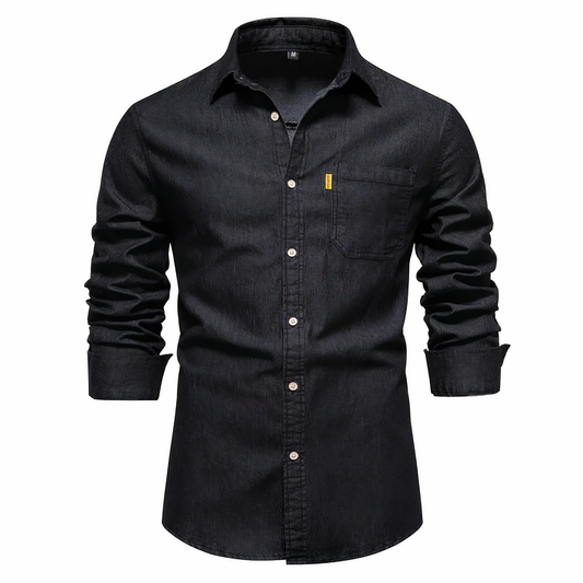 Fitted Cotton Denim Shirt for Men – Long Sleeves, Versatile for Casual and Formal Wear